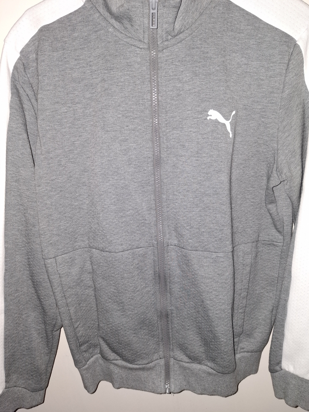 Puma Men's Heather Gray Full Zip Jacket with White Logo